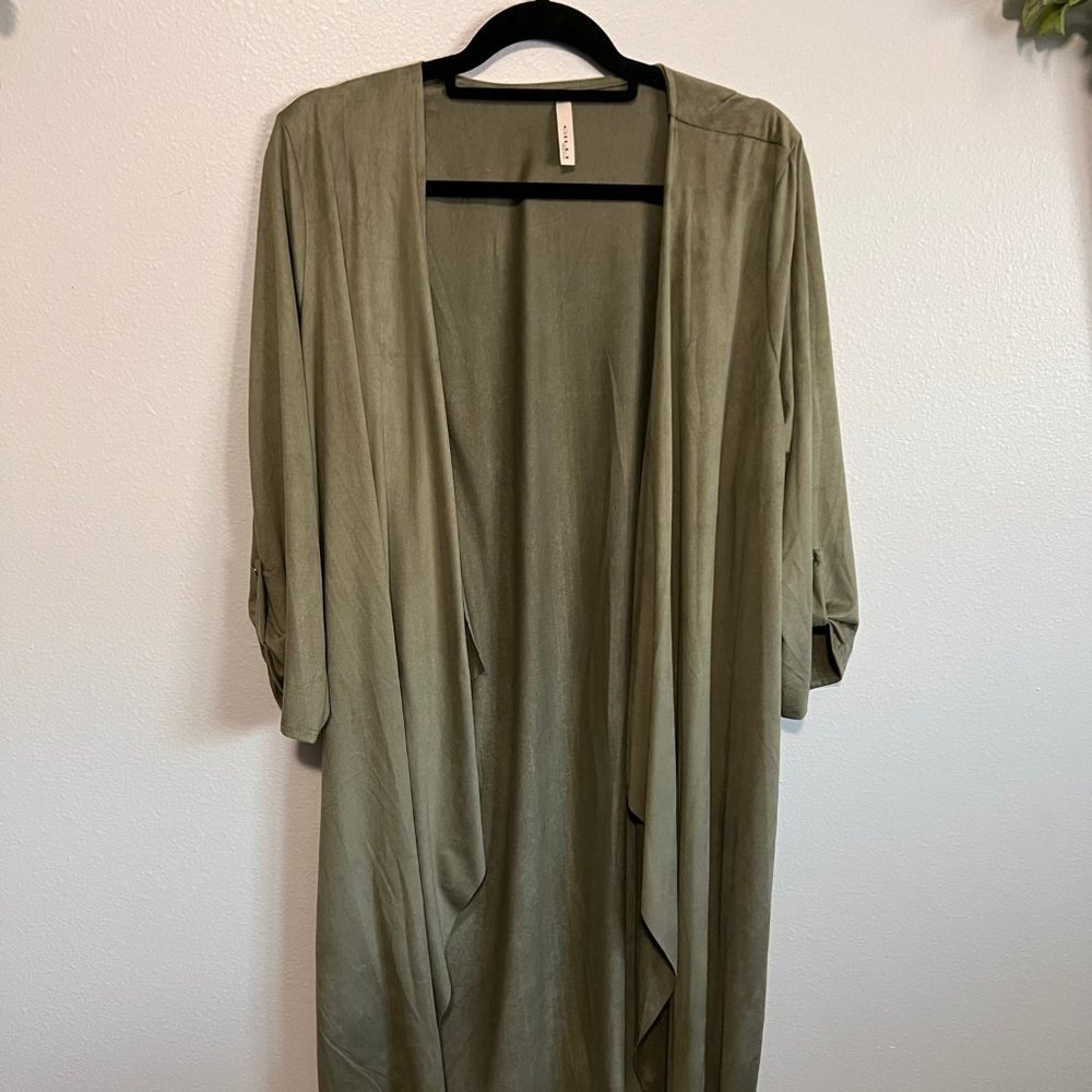 Green Moleskin Waterfall Front Sweater